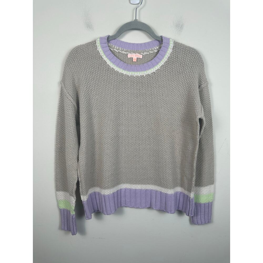 Lisa Todd Sweater Women Small Tan Lavender Color Block Textured Cotton Excellent